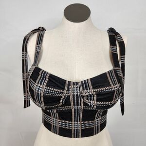 3/$25 Rabbit Rose Plaid Bustier Crop Top Tie Shoulder Corset Y2K M